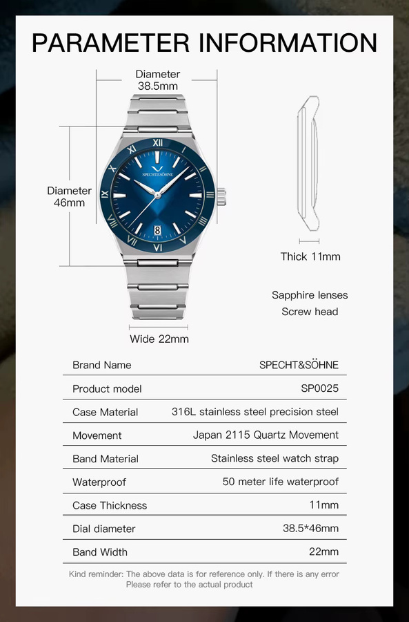 Specht & Söhne Armbanduhr, Quarz, Edelstahl, Schwarz, 38 mm, Herren - Bild 1