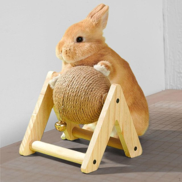 Pet Doggy Kaninchen-Sisal-Klaue, Kratzspielzeug, Möbelschutz, stabiles Holzregal beige - Bild 1