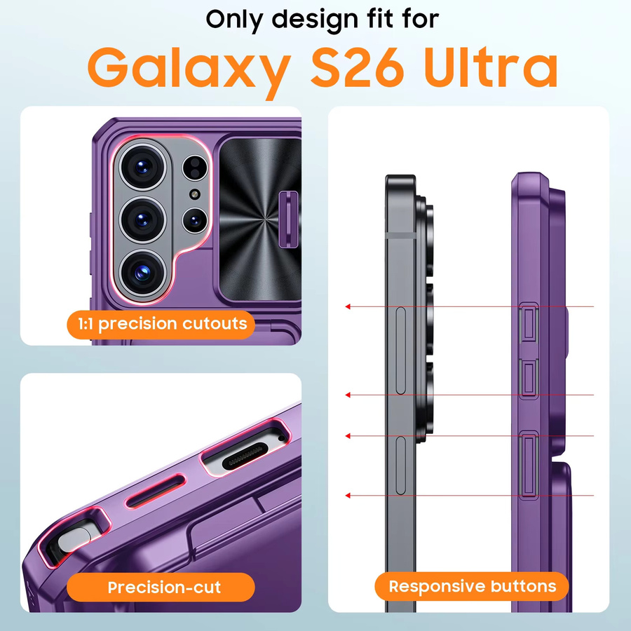 BANGZAO Stoßfeste Handyhülle für Samsung Galaxy S26 Ultra mit Kamerahalter, Vollständige Abdeckung aus TPU, Lila - Bild 2