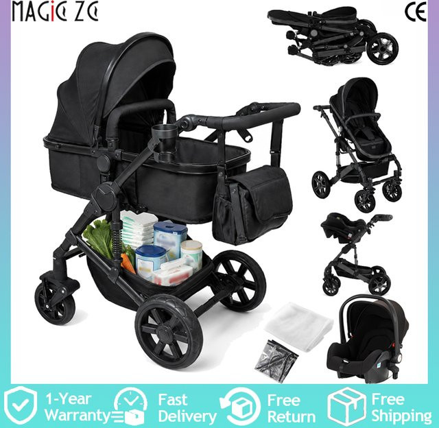 Magic ZC 3-in-1 Kinderwagen-Kombi-Reisesystem mit Aluminiumrahmen in Schwarz-Gold - Bild 1