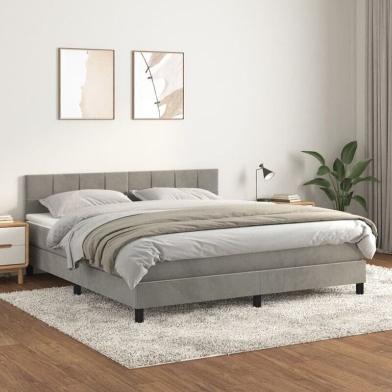 Vidaxl Boxspringbett mit Matratze aus Samt in Grau B/T/H: 160 x 200 cm - Bild 1
