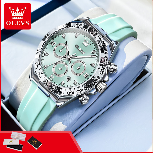 OLEVS Armbanduhr Chronograph, Quarz, Silikon, All Pink, Damen - Bild 1