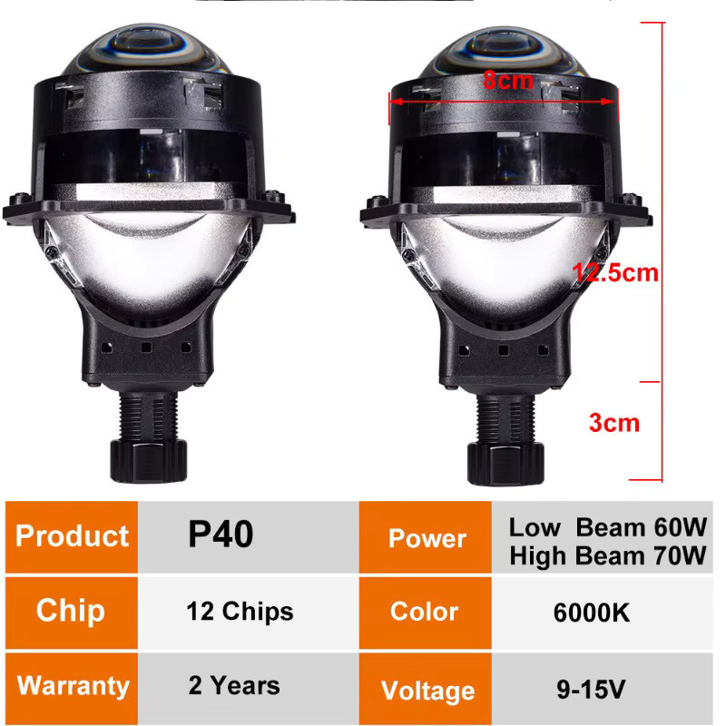 Veclumin P40 Bifokallinse 3 Zoll Hochleistungs-Auto-LED-Scheinwerfer in Schwarz, 70 W, H4 H11, 6000 K - Bild 3