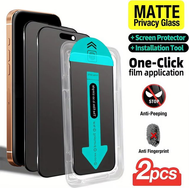 2 Stück Blickschutz Displayschutzfolie aus gehärtetem Glas mit oleophober Beschichtung und matter Oberfläche für iPhone 15 Pro Max 16 17 18 16e 14 13 12 11 Air X XR XS in Transparent - Bild 1