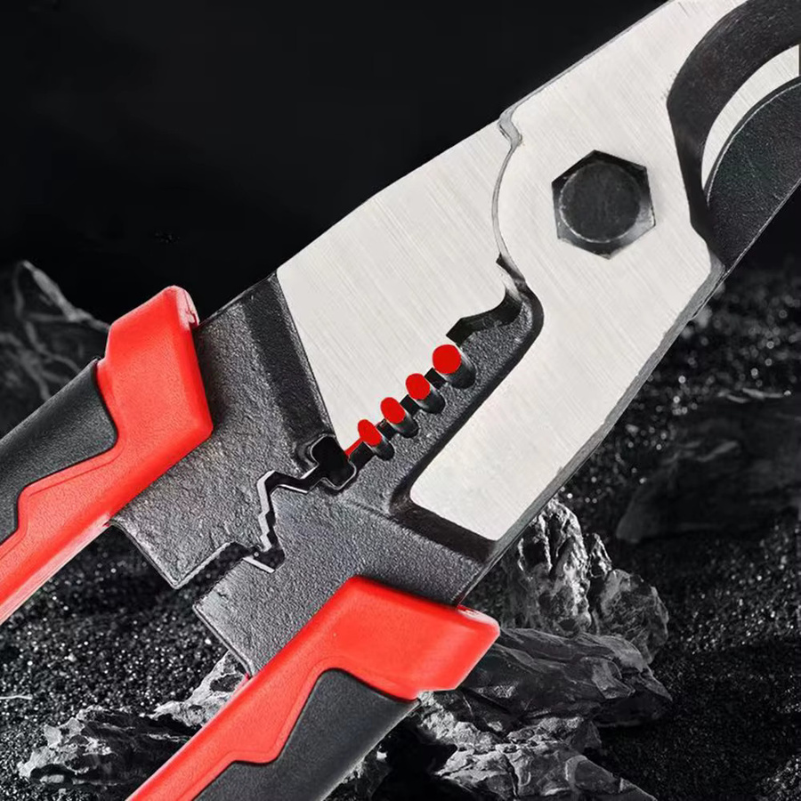 WOZOBUY 8-Zoll Kabelschneider und Abisolierzange aus Chrom-Vanadium-Stahl in Rot - Bild 4