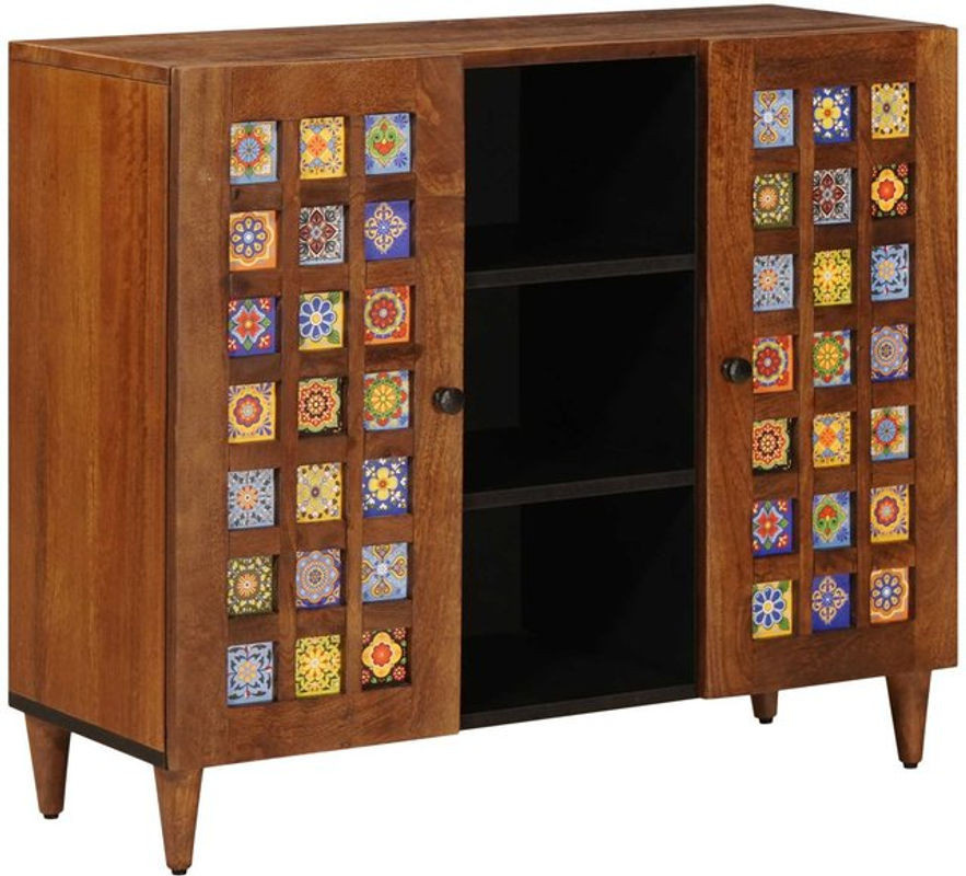 Sideboard vidaXL aus Massivholz in Walnuss Braun mit Regal, B/T/H: 90 x 33,5 x 75 cm - Bild 1