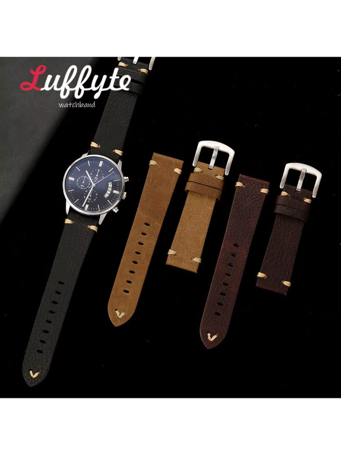 luffyte Uhrenarmband Leder, Schwarz, Herren - Bild 4