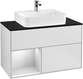 V&B Waschtischunterschrank Finion 100 mit Wandbeleuchtung, Weiß lackiert, B/T/H: 100 x 50,1 x 50,1 cm - Bild 1