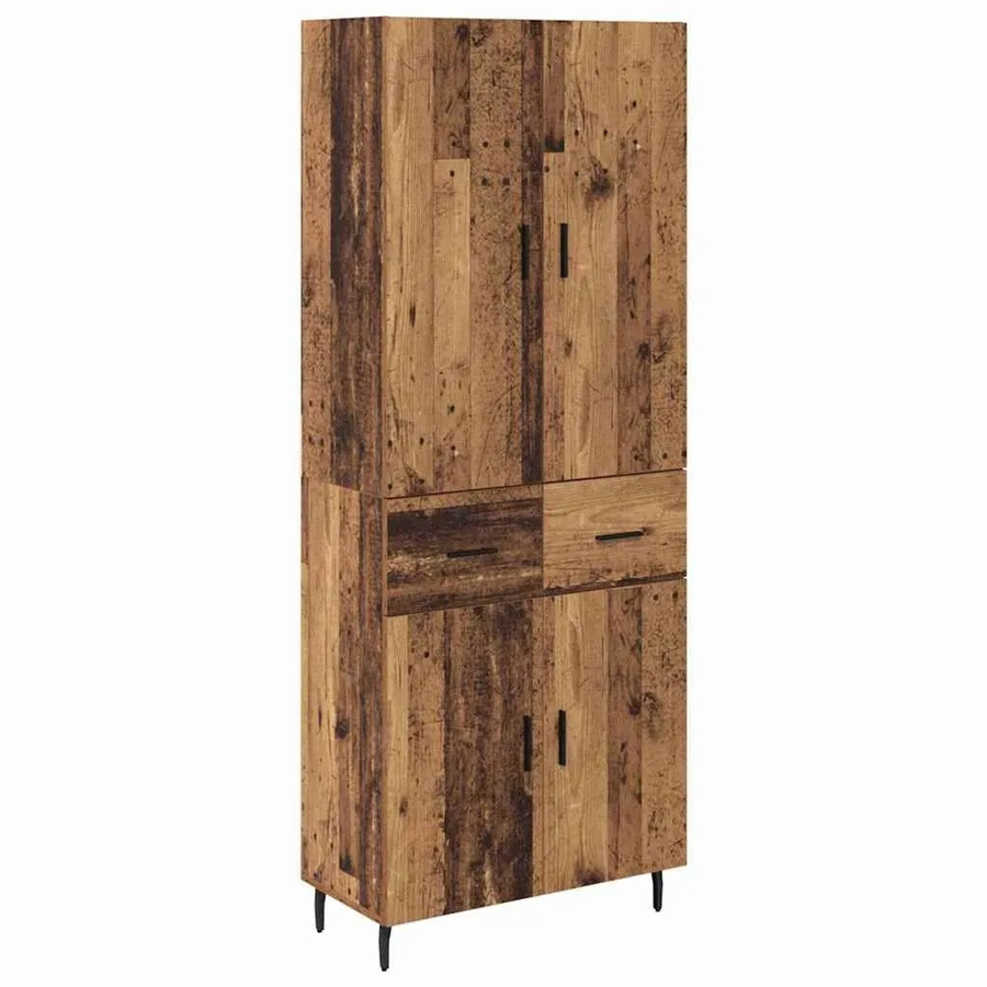 vidaXL Highboard 2-teilig in Altholz-Optik mit Glasfront und Schubladen, Braun, B/T/H: 120 x 69,5 x 180 cm - Bild 2