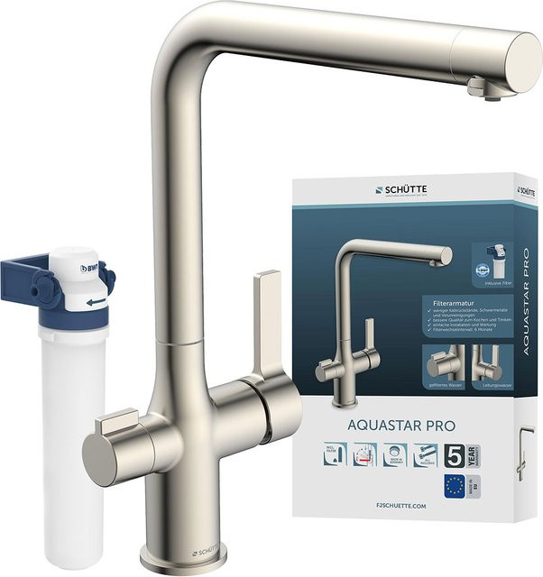SCHÜTTE Küchenarmatur mit Aquastar Pro Filtersystem aus Edelstahl in Silber mit Schwenkauslauf und Spritzfunktion - Bild 1