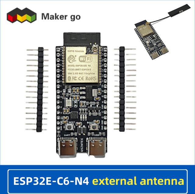 QSZNTEC ESP32-C6 N4 Entwicklungsboard mit Wi-Fi 6, BLE und Zigbee, USB-C Anschluss, Schwarz - Bild 1