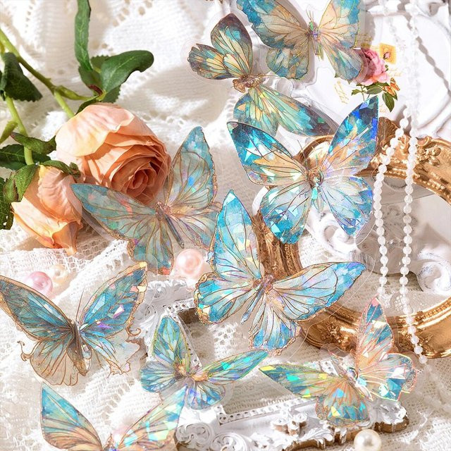 5Style Schmetterling PET Aufkleber Set mit Eis Kristall Laser Effekt in Gold und Multicolour, 20 Teile für DIY Dekoration und Sammelalben - Bild 1