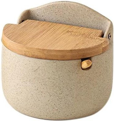 Bestbags Japanisches Keramik Gewürzglas Set mit Bambusdeckel und Löffel in Beige - Bild 1