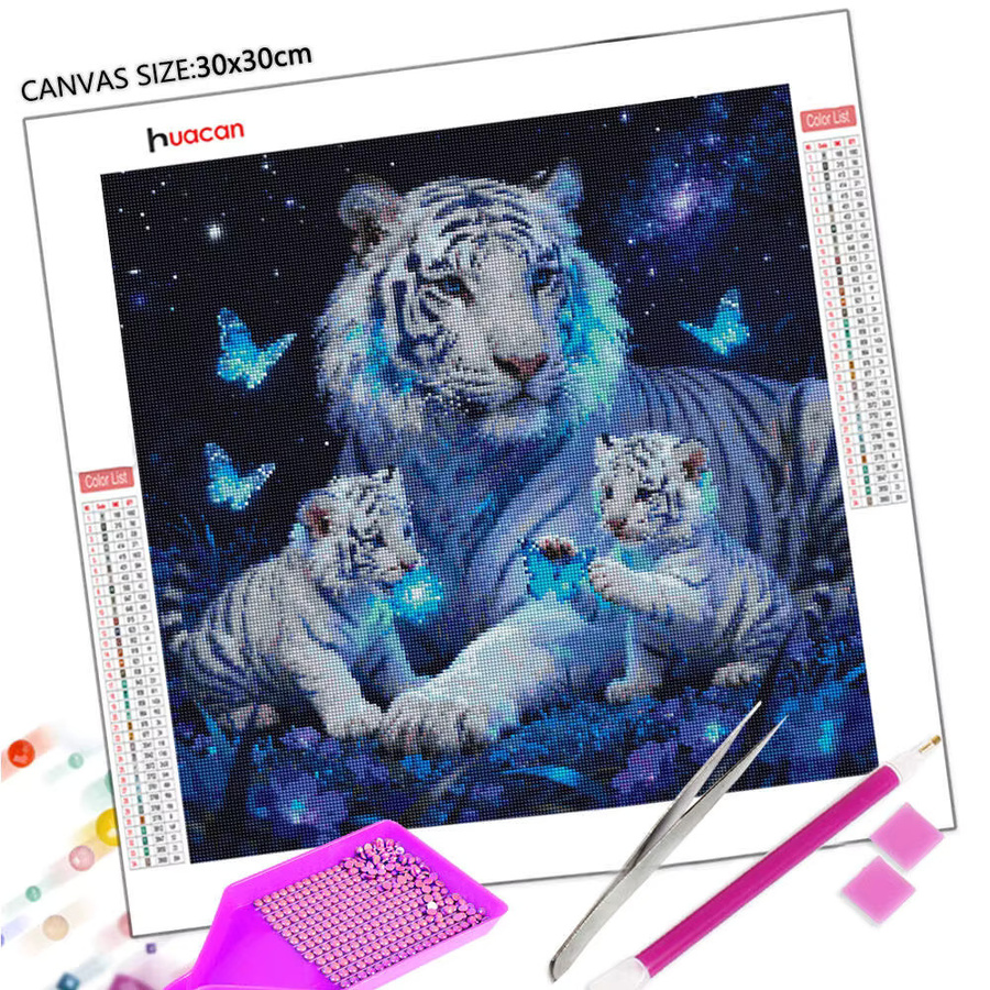 Huacan 5D Diamantmalerei Set mit Tiger und Schmetterling als Mosaik-Strassbild in Mehrfarbig - Bild 2