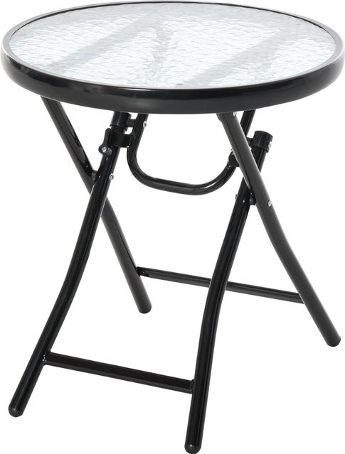 Outsunny Runder Beistelltisch als Klapptisch mit Glasplatte aus Metall in Schwarz für Balkon, Terrasse und Garten, Durchmesser: 45 cm - Bild 1