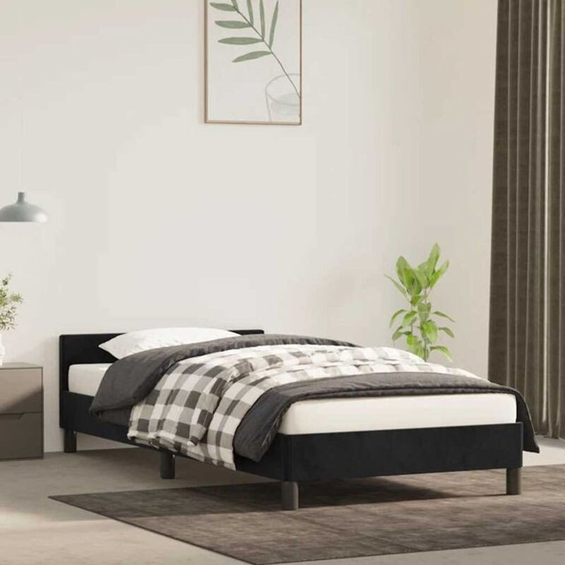 Vidaxl Polsterbett mit Kopfteil aus Samt in Schwarz, B/T: 90 x 190 cm - Bild 1