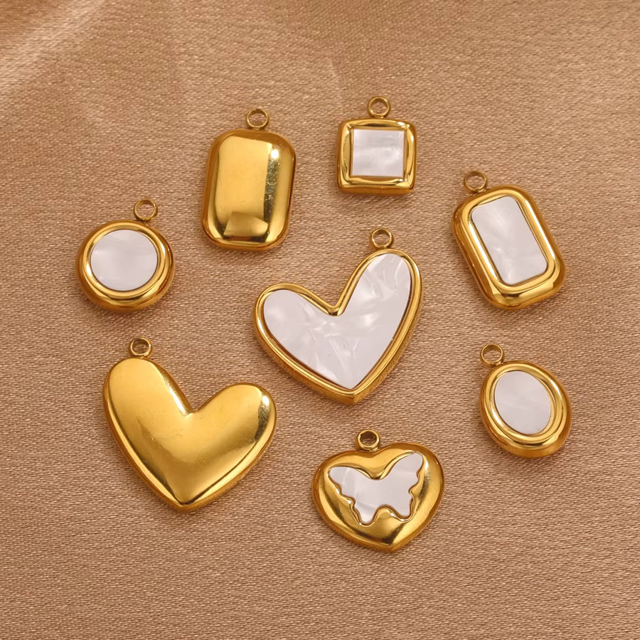 baizzx Charms, Edelstahl, Perle, Shell, Quadrat, Runde, Oval, 5 Stück - Bild 3
