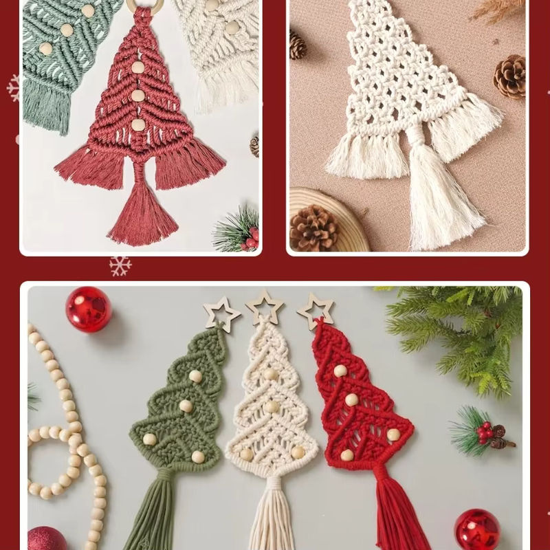 3er Set DIY Makramee Weihnachtsbaum Wandbehang aus Baumwolle im Bohemian Stil, mehrfarbig - Bild 5