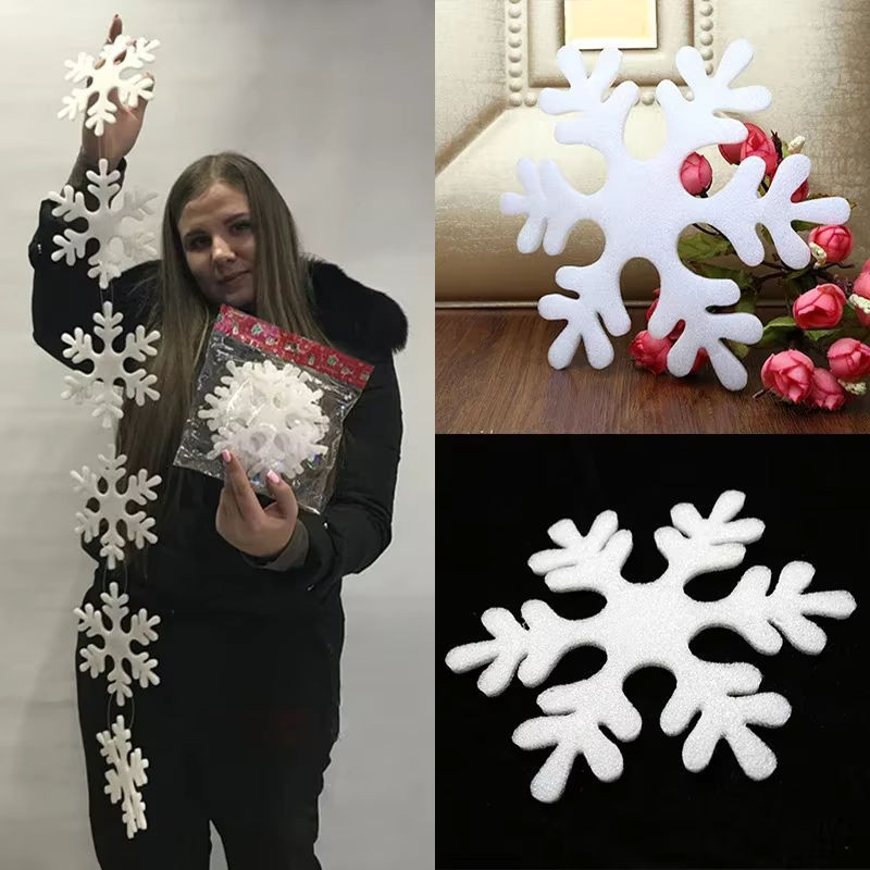 48 Stück weiße Schneeflocken-Hängeornamente aus Kunststoff für Weihnachtsdekoration und Bastelarbeiten - Bild 1