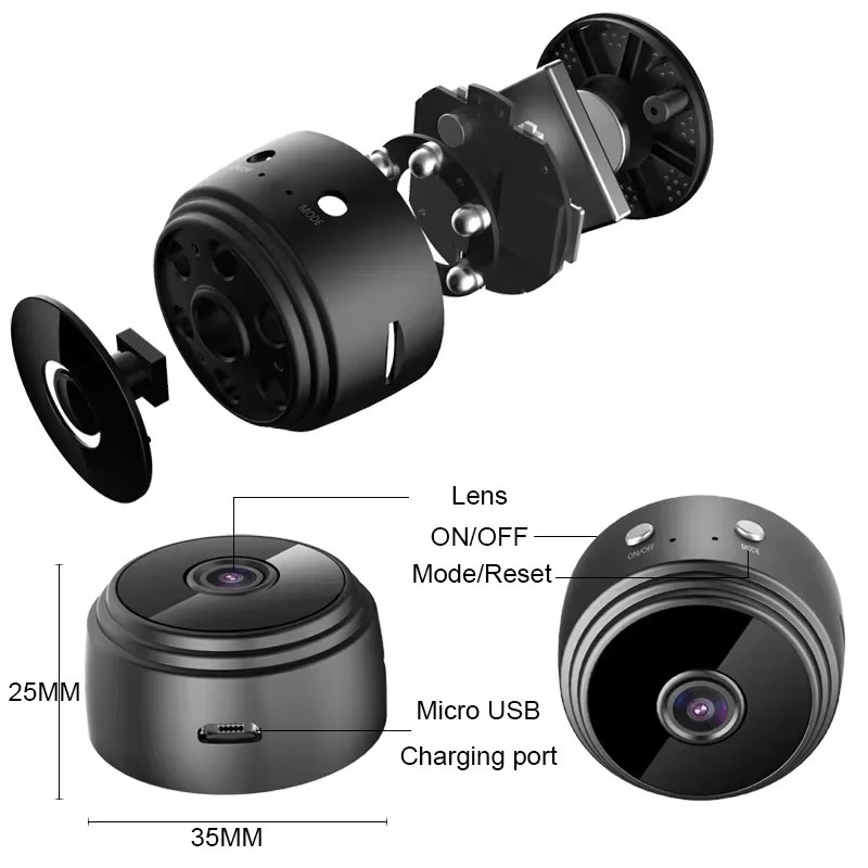 DIXSG A9 Mini WLAN Kamera HD Drahtlose Netzwerkkamera mit Sprachrekorder für Smart Home Videoüberwachung in Schwarz - Bild 5