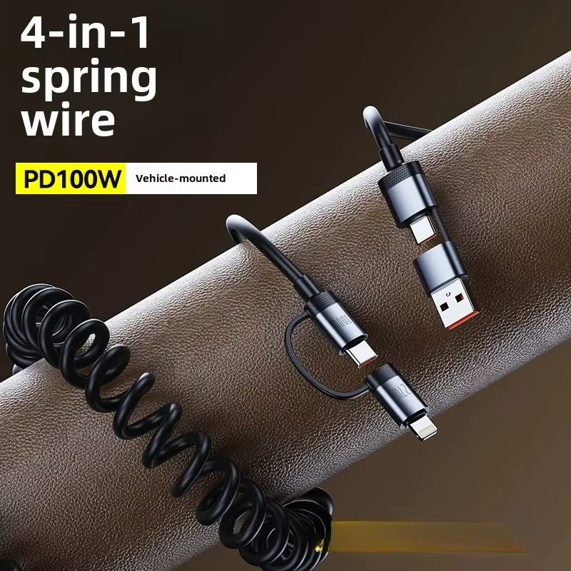 OIITH 100W Dual Drag Spring USB Typ C Schnellladekabel mit 6A Ausziehfunktion, Schwarz - Bild 3
