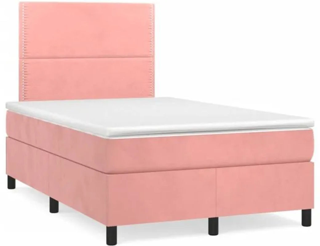 Vidaxl Boxspringbett mit Matratze in Rosa und Weiß aus Samt, B/T/H: 190 x 120 x 118 cm - Bild 1