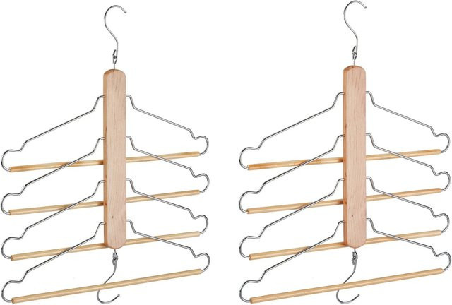 Relaxdays Mehrfachkleiderbügel aus Eisen und Lotusholz in Silber und Braun, 2er Pack, B: 49 cm, H: 42,5 cm, T: 2,5 cm - Bild 1