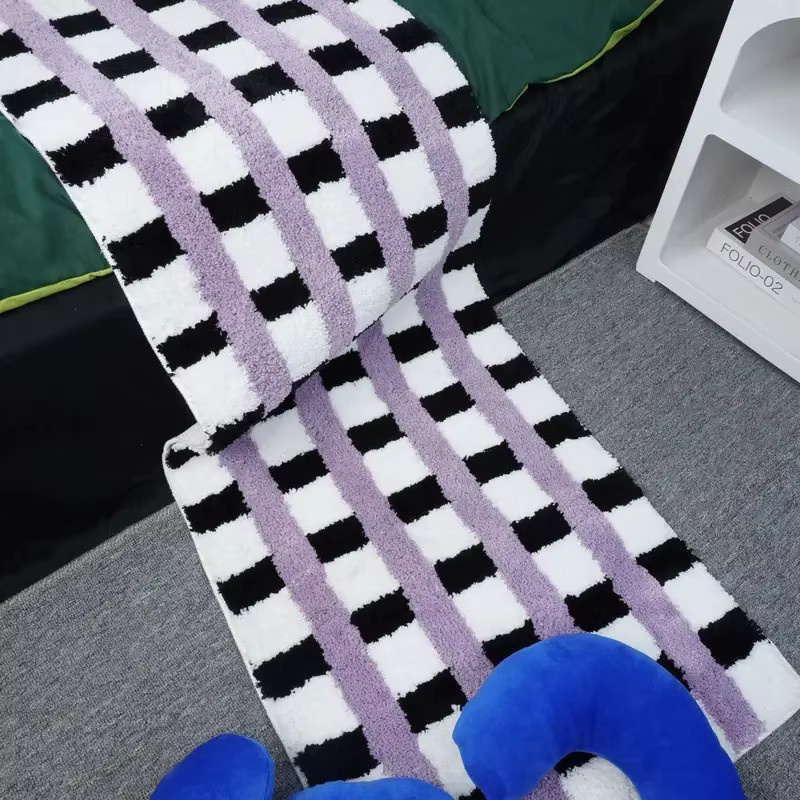VIKAMA Nordischer Schachbrett-Teppich, Flauschiger und rutschfester Teppich im skandinavischen Design für Wohnzimmer und Schlafzimmer - Bild 2
