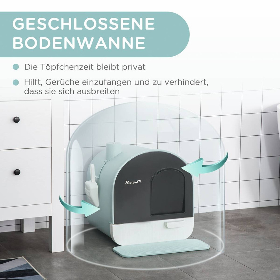 PawHut Katzentoilette aus Kunststoff mit Deckel und Streuschaufel in Grün, B/H/L: 44 x 47 x 43 cm - Bild 3