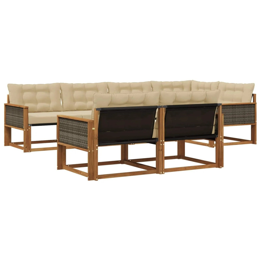 vidaXL Outdoor-Sofagarnitur L-Form aus Akazienholz mit Textilene-Bezug und Kissen, Beige und Braun - Bild 2