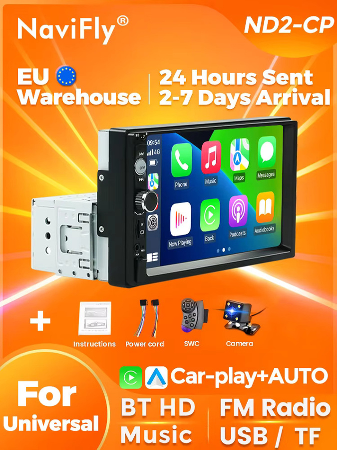 NaviTree Autoradio mit 7 Zoll HD Touchscreen, CarPlay und Android Auto, Navigation, Multimedia Video Player mit Rückfahrkamera und AUX, Schwarz - Bild 6