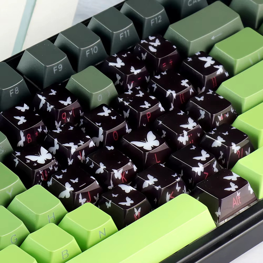 MMD Jade Butterfly Heart Keycaps aus PC für mechanische Tastaturen mit MX Switch Kompatibilität, Cherry Profile, Multicolour, Dye-Subbed und Light-Through Effekt - Bild 3