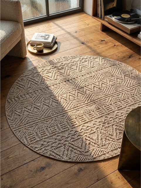Flachgewebe-Teppich Kadima Design Ethno Beige mit Streifen, B/B/H: 160 x 160 cm - Bild 1