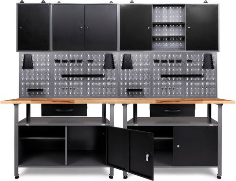 Ondis24 Werkstatt-Set Klaus in Anthrazit und Grau aus Metall mit Buchenholz, Breite: 240 cm - Bild 1