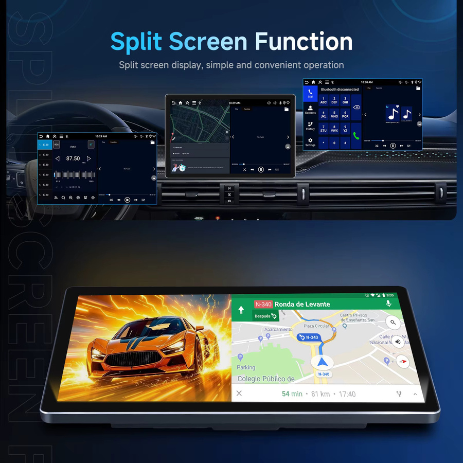 Podofo 11,5-Zoll Autoradio Multimedia-Player mit 4+64GB, kabelloses CarPlay und Android Auto, GPS-Navigation, FM RDS Stereo EQ und Spiegelung in Schwarz - Bild 2