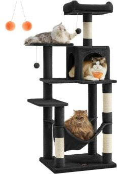 FEANDREA Kratzbaum für Katzen mit Hängematte, Höhle und integriertem Spielzeug, Höhe: 143 cm, Schwarz - Bild 1