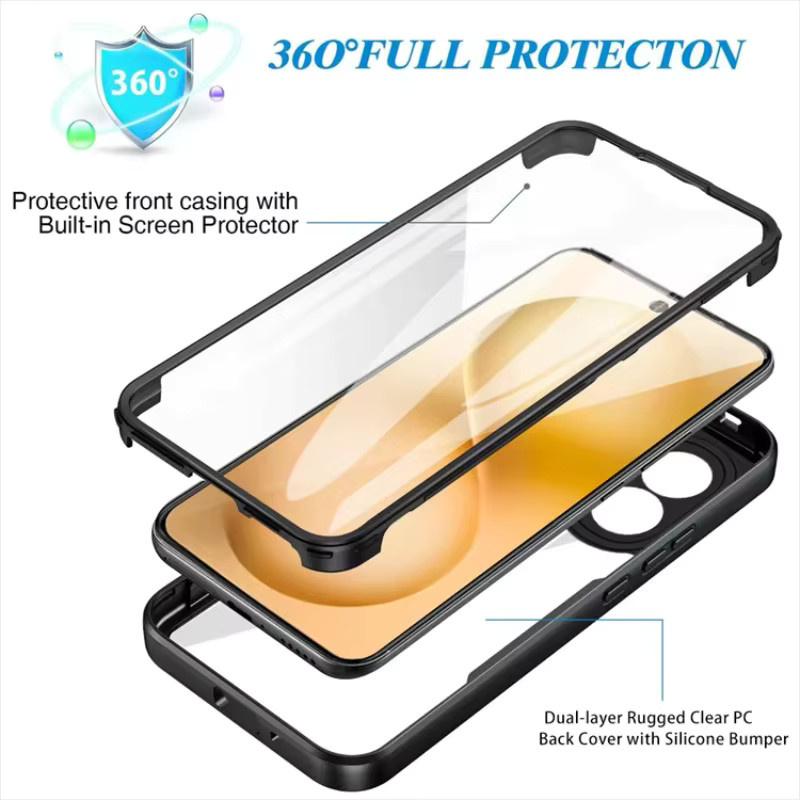 Transparente doppelschichtige Schutzhülle für VIVO X300 Pro V60 Lite Y76S Y75 Y55 Y20 Y31 Y04 Y29s U5 Z6 aus Acryl und TPU mit 360 Grad Vollschutz und stoßfester Abdeckung - Bild 2