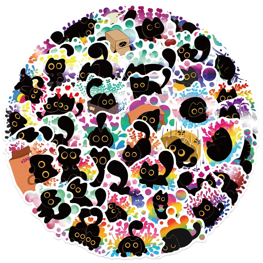 50 Stück Cool Pride Black Cat Aufkleber in Schwarz und Multicolour für Laptop, Auto und Skateboard - Bild 2