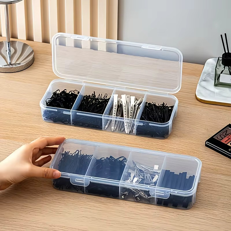 Transparente Kunststoff-Aufbewahrungsbox mit 4 Fächern und Deckel als staubdichte Organizer-Box für Kosmetik und Kleinteile - Bild 2