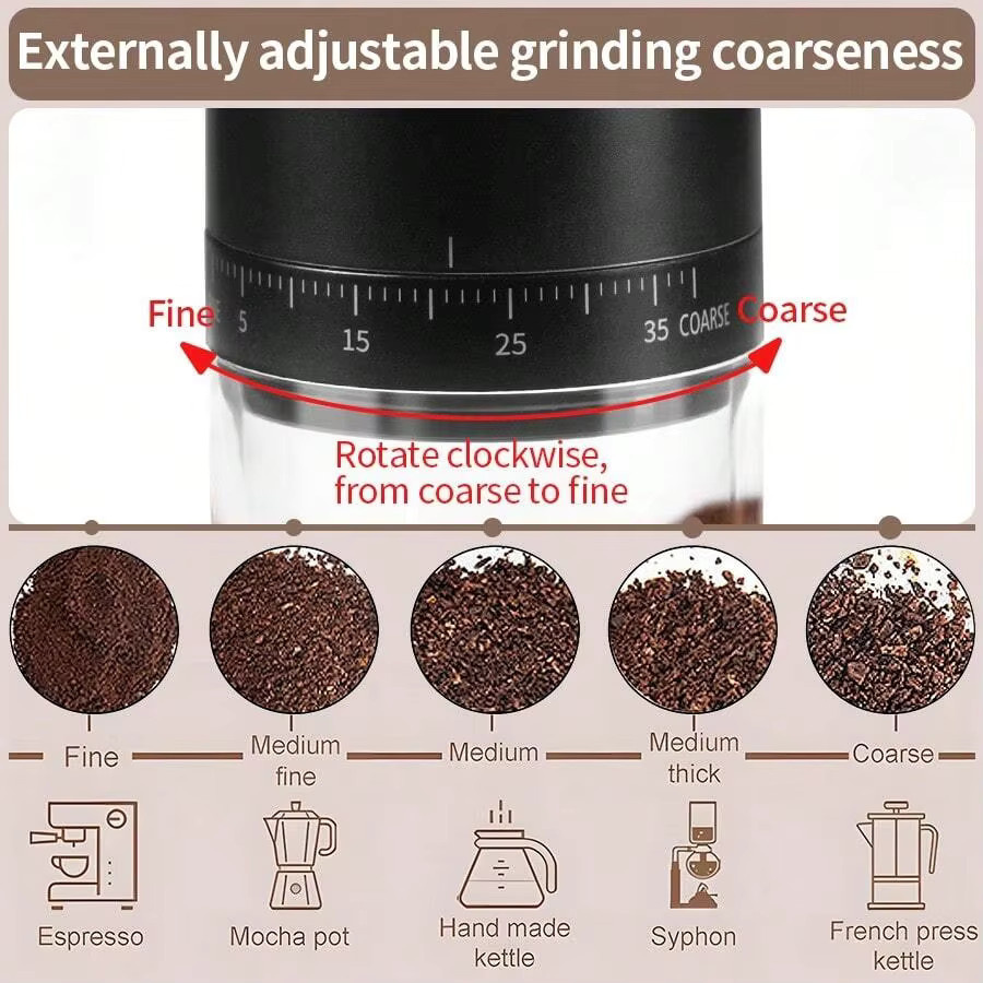 Elektrische CREAROMA Kaffeemühle mit Kegelmahlwerk in Schwarz, tragbare Kaffeemühle mit 38 Mahlgraden für grobe und feine Einstellungen - Bild 3
