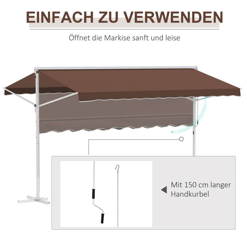 Outsunny Markise braun aus Polyester und Aluminium, B/H/L: 298 x 395 x 255 cm - Bild 3