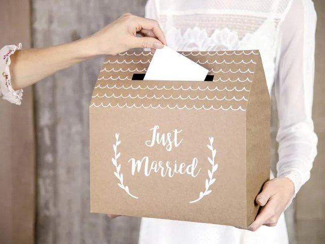 Hochzeitsbox Just Married aus Kraftpapier für Umschläge B: 30 cm, H: 16,5 cm, T: 1 cm - Bild 1