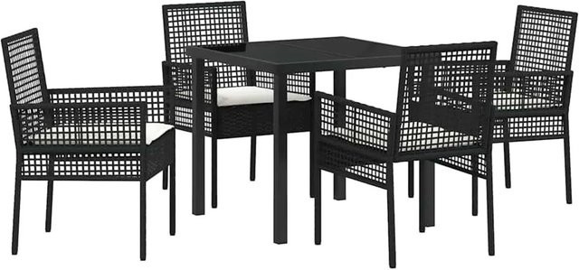 vidaXL 5-teiliges Garten Essset aus schwarzem Poly Rattan mit Kissen für Balkon und Garten, Tisch und 4 Stühle, B/T/H: 120 x 75 x 75 cm - Bild 1