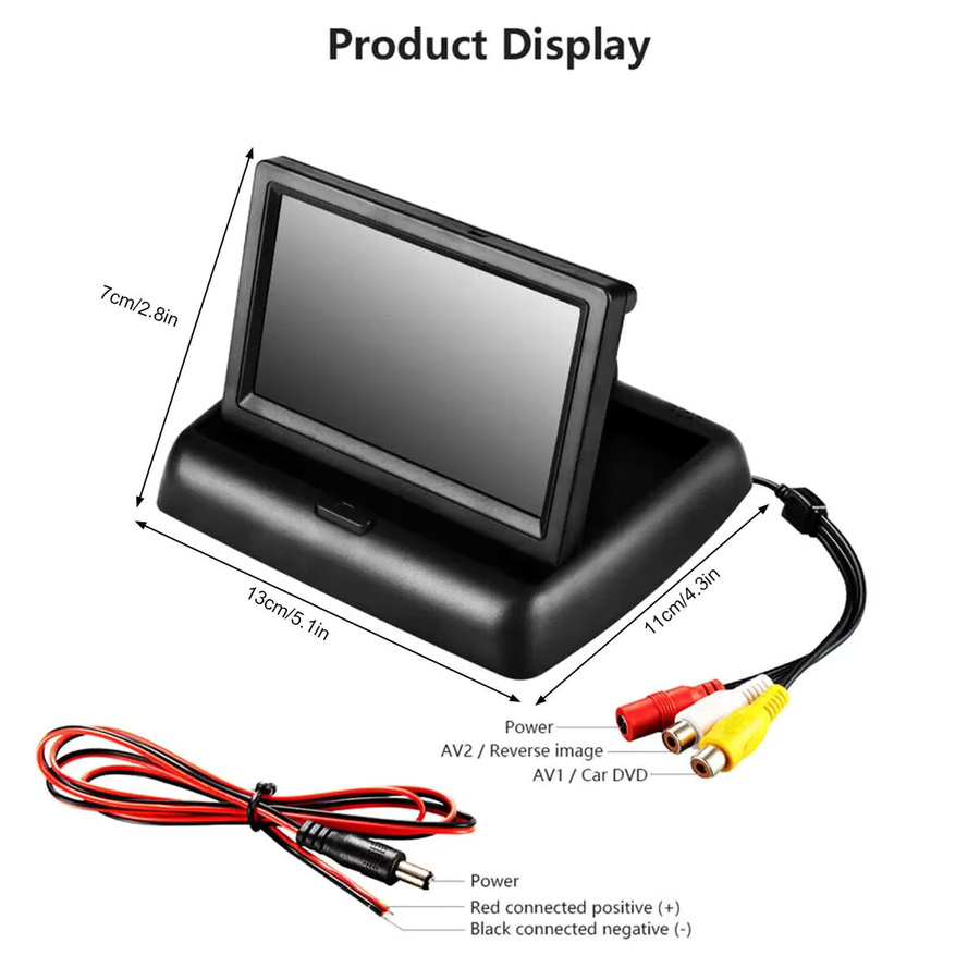QueenDer Auto Backup Monitor Kamera Kit mit 4,3 Zoll faltbarem TFT LCD Bildschirm und Nachtsichtkamera in Schwarz - Bild 2