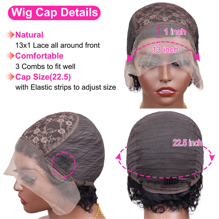 Doralia Pixie Cut Perücke, Echthaar, kurze lockige Wasserwelle, Bob - Bild 6