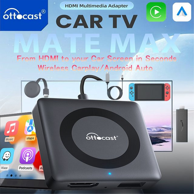 OTTOCAST Auto TV Mate HDMI Multimedia Video Konverter für kabelloses CarPlay und Android Auto in Schwarz - Bild 1