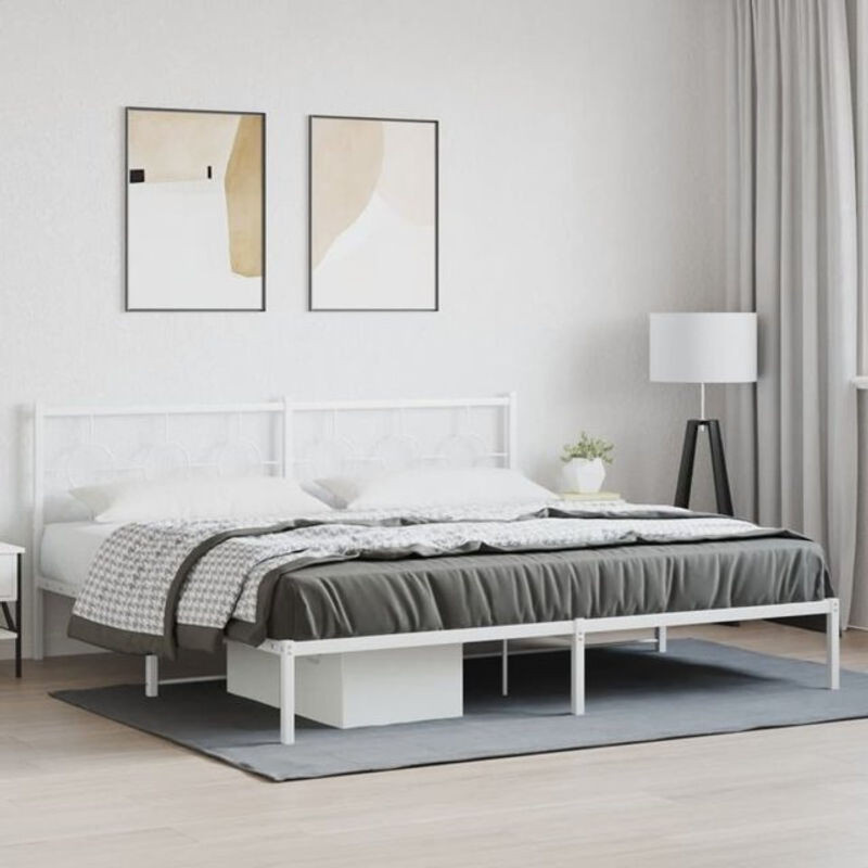 Vidaxl Metallbett mit Kopfteil in Weiß, Modernes Bettgestell aus Stahl, B/T: 193 x 203 cm - Bild 1