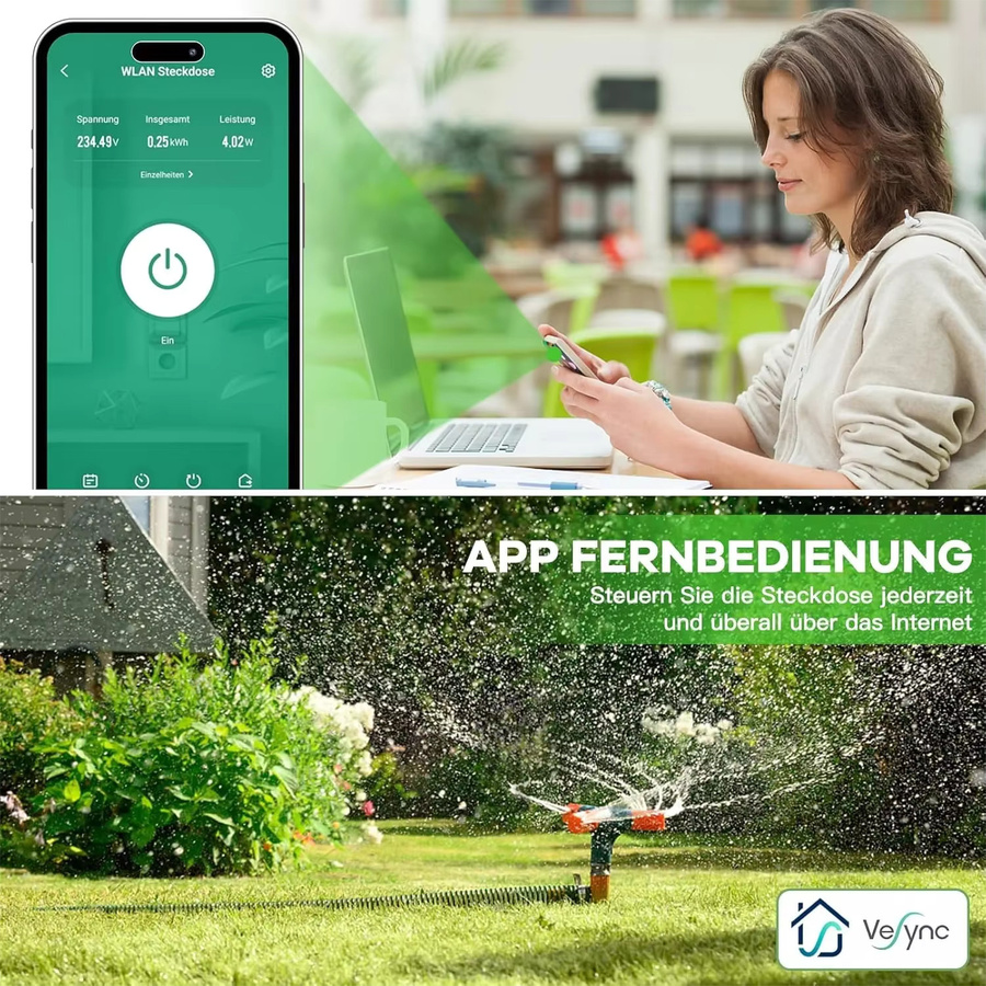 Vesync Intelligente WLAN Außensteckdose mit Stromverbrauchsmessung, Wasserdicht, Weiß, Kompatibel mit Alexa und Google Home - Bild 4