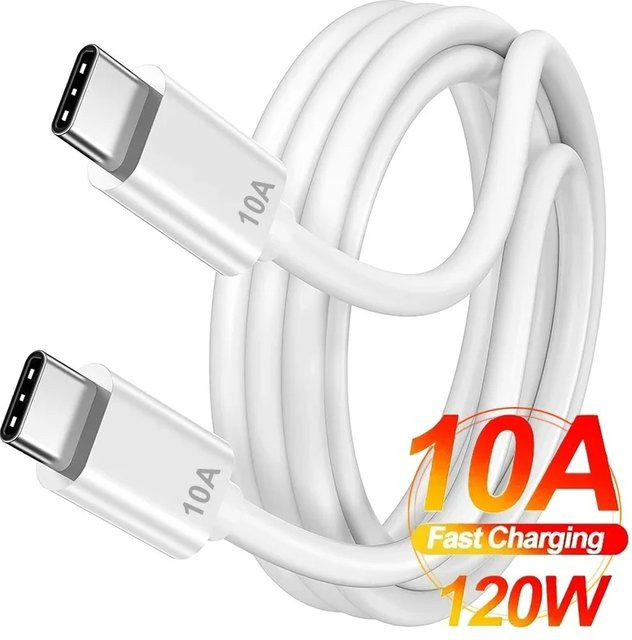 120W USB-C auf USB-C Schnellladekabel 10A in Weiß für Xiaomi, Samsung, Huawei und iPhone - Bild 1