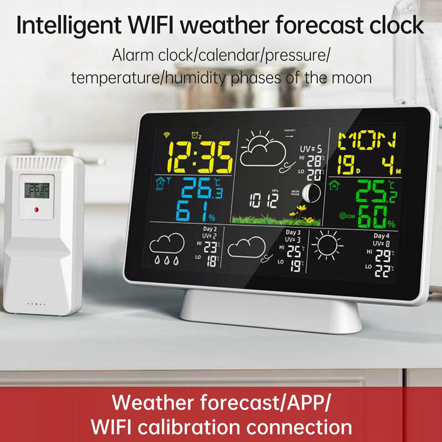 TOMTOP JMS WIFI-Wetterstation mit App-Steuerung, kabelloses Hygrometer und Thermometer für Innen und Außen, Temperatur- und Luftfeuchtigkeitsanzeige, Weiß - Bild 2